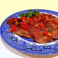 One Perfect Bite: Table for Two - Pork Cube Steaks with Peppers and Tomatoes