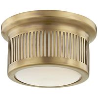 The Bangor LED ceiling light from Hudson Valley is designed with a flushmount design that's slotted sides and aged brass finish make it a distinctive modern touch. It features an opal matte glass shade button that evenly distributes light. This contemporary fixture is a stylish addition to hallways, living rooms, kitchens, and more.