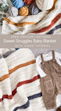 Ribbed Baby Blanket Crochet Pattern. Free crochet blanket pattern with video for a soft and cozy striped baby blanket.