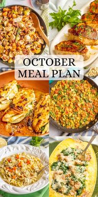 This October meal plan has a full month of ideas for easy, homemade family-friendly dinners. Includes a free printable PDF calendar with each day’s menu idea for easy planning.