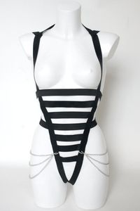 BELTANE - V Strap Playsuit Bodycage with Chains