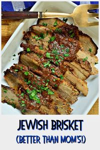 An amazing Jewish brisket recipe with savory onion gravy and it turns out perfect every time! #jewishbrisketrecipes #brisketrecipes #onionbraisedbeefbrisket #onionbrisketrecipes