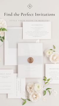 Take this quiz and find the perfect invites in minutes! Select the design that fits your wedding and choose your favorite styles and options. See your vision brought to life and get a custom sample delivered to your door.