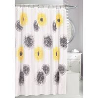 Add a pop of color to brighten up your shower with the Blossom fabric shower curtain by Moda. Printed in stunning Yellow and Grey tones on a crisp white background. This shower curtain features a classic, over sized floral pattern. Made from 100% Polyester. Easy Care, Machine Washable. We recommend the use of a shower curtain liner with this product.