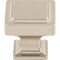 Top Knobs TK702 Ascendra 1-1/4 Inch Square Cabinet Knob from the Transcend Collection Features:       Solid metal construction for long lasting durability   Coordinates with cabinate hardware from the Ascendra Collection   Mounting screws are included   Backed by a lifetime warranty for the orginal purchaser   Includes 1 square knob      Dimensions:       Length: 1-1/4"   Width: 1-1/4"   Projection: 1-3/16"   Square Brushed Satin Nickel