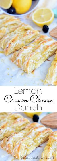 This flaky Lemon Cream Cheese Danish is an easy breakfast or brunch recipe made with puff pastry and filled with a creamy, sweet and tart filling. This is the perfect pretty but easy recipe for Mother’s Day brunch.