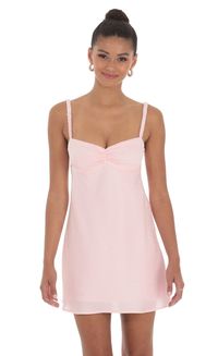 Jacquard Babydoll Satin Dress in Pink | LUCY IN THE SKY