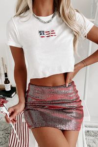 "USA" Raw Hem Graphic Crop Tee (White) - Print On Demand – NanaMacs