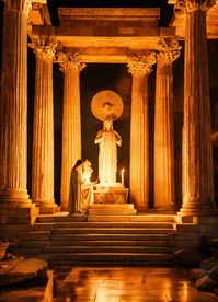 Lexica - The oracale of delphi praying in the temple of apollo from heaven, beautiful, magical aura and vibes, beautiful