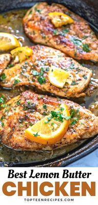 The simple things in life are the best, and this applies perfectly to this recipe. Lemon butter chicken is simple but so good. Perfectly browned chicken breasts are bathed in a tangy and zesty sauce made with garlic, chicken broth, white wine, lemon juice, lemon zest, red pepper flakes, parsley, and butter.