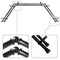 Side rods extend from 20-36" and center rod extends from 38-72".Included: 1 Set of Mounting HardwareFeatures: AdjustableBack Rod Diameter: 13/16"Use: IndoorWall Clearance: 6 3/8 InRod Diameter: 13/16"Base Material: 100% SteelCurtain Rod Length: 78-108 InCare: Wipe CleanCurtain Rod Type: Bay Window RodsCountry of Origin: Imported