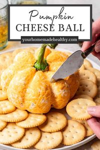 This fun Pumpkin Cheese Ball will be a hit at any fall gathering. Tangy cream cheese, fresh pepper, and cheddar cheese shaped into an adorable pumpkin shape. It's as flavorful as it is cute!