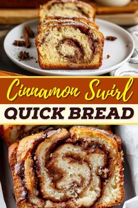 This cinnamon swirl quick bread is the perfect anytime treat! With hints of vanilla and warm cinnamon, it's a classic flavor combo no one can resist.