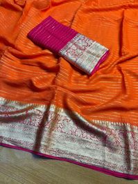 Rs 1100/*New Arrival
*Pure Viscose Georgette Weaving Jacquard Saree With Contrast Color Blouse*

*Shaded Concept Color Saree*

Ready Stock