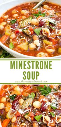 This hearty Minestrone Soup Recipe is a delicious, light, and healthy soup perfect for cold weather. An Italian classic packed with vegetables and beans in a light tomato broth. Vegetarian and vegan.