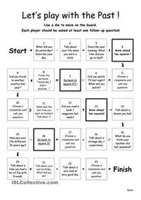 This game is a speaking activity designed for the practice of the Past Simple. The topics are not really complicated, so it's appropriate for low level and introduction to the Past Simple tense. - ESL worksheets