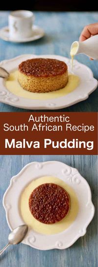 Malva pudding is a honey-toned sweet and rich cake of Cape Dutch origin, that is covered with a cream before being served. #SouthAfricanCuisine #SouthAfricanRecipe #AfricanRecipe #WorldCuisine #196flavors