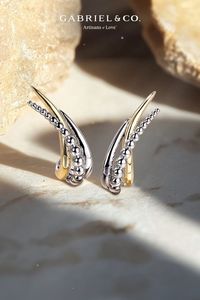 925 Sterling Silver and 14K Yellow Gold Bujukan Criss Cross Spiked J Hoop Earrings EG15290MZJJJ