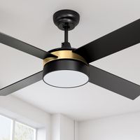 Introducing our stylish and energy-saving ceiling fan light, a perfect blend of functionality and design. This chandelier features a black body with a gold embellishment that complements any home decor.