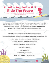 With our DBT Ride the Wave Handout, children may realize that emotions are like waves — they're temporary. Instead of trying to push emotions away, they learn to accept them as they come up. Download the handout from our website. #DBTSkills #EmotionalRegulation #RadicalAcceptance #RideTheWave