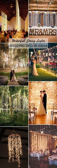 Waterfall string lights - wedding decoration ideas *behind arbor for ceremony & strung across room from rafters for reception*