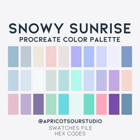 "*DIGITAL DOWNLOAD* Introducing \"Snowy Sunrise,\" the exquisite Procreate color palette that brings the serene beauty of a winter morning to your digital canvas. Immerse yourself in the delicate hues of pale pinks, soft blues, and muted purples, reminiscent of the first light peeking through a blanket of freshly fallen snow. This thoughtfully curated collection of colors captures the tranquility and purity of a snowy sunrise, allowing artists to effortlessly convey a sense of calm and wonder in their creations. Whether you're an illustrator, designer, or hobbyist, \"Snowy Sunrise\" provides a harmonious blend of tones that will elevate your digital artwork, adding a touch of ethereal charm to your every stroke. Embrace the enchantment of winter mornings with this enchanting color palette