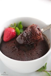 Molten Chocolate Mug Cake {Takes 5 minutes from start to finish! With a moist, cakey outside and a gooey, saucy inside, YOU WILL NOT BELIEVE THIS IS MADE IN THE MICROWAVE!}