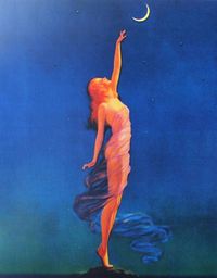 Lady reaching for the Moon Vintage art by Edward Eggleston