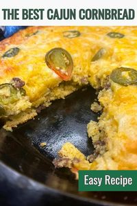 What can be better than layers of fluffy, delicious cornbread, seasoned ground beef, cheese, and peppers for spice? (I'll answer that for you... NOTHING!) This dish is perfect for when you need a comfort meal that tastes delicious and fills you up. There is no lack of flavor or texture to keep you completely engaged and it's perfect served with a side of fresh vegetables from the garden. I'm excited to show you How to make the BEST Cajun Cornbread Recipe and introduce you to your new favorite weeknight meal!