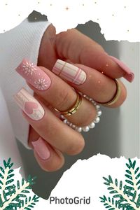 Winter Wonders Festive Christmas Nail Art Designs : Pink Plaid, Sweater & Love Heart Nails. Photo with edits that were made with the PhotoGrid App template. #photogridapp #photocollage #fashion #aesthetic #acrylicnaildesigns #acrylicnailscoffin #nails #coffinshapenails #winter #winternails