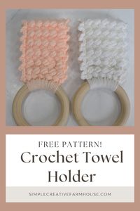 A crochet towel holder (sometimes called towel toppers) are such a cute new way to hold your towel in place in your kitchen! Just put them over the bar on your oven, dishwasher or refrigerator and feed your towel through.