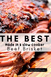 This easy Slow Cooker Beef Brisket is melt in your mouth delicious!  Only a couple of ingredients and then you literally set it and forget it until you can smell the AMAZING aromas filling your house!  Keto, Whole30 and Paleo approved, this easy dinner recipe idea is surely going to become your go-to brisket recipe!