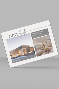 Get the word out about your real estate listings with this modern and minimalistic postcard design that includes two front options: one option for up to 3 listings and a second option for one listing.