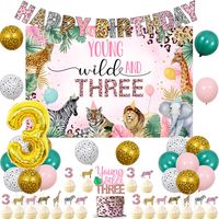 PRICES MAY VARY. Package Includes: The young wild and three decorations girl include 18 x latex balloons 12 inches, 1 x young wild and three backdrop 3 x 5 ft, 1 x cheetah happy birthday banner, 1 x young wild and three cake topper, 1 x pink leopard foil balloon 26 x 37 inches (No Helium Supported), 1 x number 3 foil balloon 32 inches(No Helium Supported), 6pcs cheetah number 3 cupcake toppers, 24pcs jungle animal cupcake toppers Cheetah Jungle Animal 3rd Birthday Decorations: These jungle theme