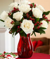 white roses with red hypericum - for my bouquet