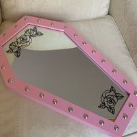 Dolls Kill Large Studded Pink Coffin Wall Hanging Mirror Brand New In Box Limited Edition Light Pink Silver Studded Detailing Tattoo Style Rose Graphics 20” X 12.75” X 1.5” All My Items Are Guaranteed Authentic Smoke Free Home