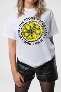 An official licensed The Stone Roses Unisex T-Shirt featuring the 'Lemon Names' design motif