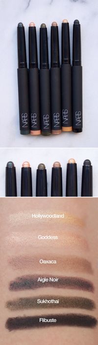 NARS Velvet Shadow Sticks in Hollywoodland, Goddess, Oaxaca, Aigle Noir, Sukhothai and Flibuste. http://beautyeditor.ca/2015/10/13/best-fall-makeup-products