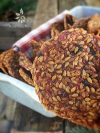 a close up of gluten free, raw, vegan Sweet & Savory Italian Crackers