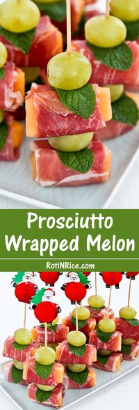 Prosciutto Wrapped Melon - an easy no-cook sweet salty appetizer perfect for the holidays. Use decorative food picks to make a fun and…