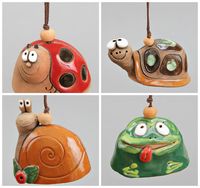 Small Ceramic Bells: Lady-Bird, Frog, Snail, Turtle. Scool Accessory, Christening Souvenir, Children Toy.