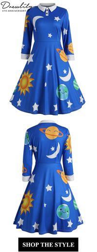 Up to 45% off.Play around with this wonderful dress in sun moon star and earth pattern. Full of fun and funky, the cute style and color are sure to make you smile. #dresslily