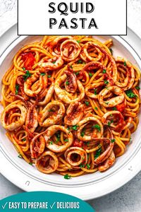 A restaurant-quality squid pasta with marinara sauce that is very inexpensive and easy to make! This seafood pasta recipe requires minimal ingredients. It's the perfect pasta to make as a weeknight dinner or on special occasions without breaking the bank.