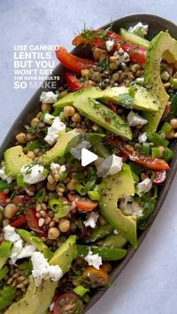 Sarah Pound on Instagram: "FALLING IN LOVE WITH SALAD SERIES RECIPE 13/30 LENTIL, CHICKPEA, AVOCADO & GOATS CHEESE SALAD Serves 4 (6 as a side) Ingredients: 1 cup French lentils, rinsed 400g can chickpeas, drained & rinsed 5 baby cucumbers, cut into long thick strips 1 red capsicum, cut into long thick strips 1 cup cherry tomatoes, halved 6 spring onion, finely sliced 1/2 cup pitted kalamata olives, roughly chopped 1/2 cup mint leaves, finely chopped 1/2 cup dill, finely chopped 100g goats cheese, crumbled 1 avocado, cut into long slices 1/2 cup pine nuts, toasted Sea salt & black pepper Dressing: 1/4 cup extra virgin olive oil 2 tablespoons white wine vinegar 1 teaspoon dijon mustard 1 lemon, juice squeezed Method: 1. Place a medium saucepan of water onto boil. Add the lentils a