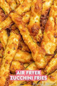 These homemade Air Fryer Zucchini Fries make an easy side dish that the whole family will gobble up! Zucchini fries are coated with grated parmesan cheese, then air fried to perfection! No breading, egg, or flour required! These taste amazing dipped in my popular Spicy Garlic Aioli or Sriracha Aioli.