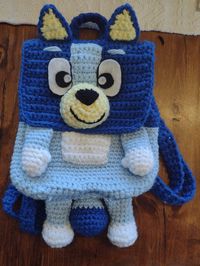 This is my design for a blue Heeler Character Backpack, it's been a big hit with my kids. It has adjustable straps I also added instructions for a magnetic clasp as well as a pull drawstring to keep things secure and added an optional liner for a nice finish and to make it secure for small items. THIS IS A PATTERN YOU WILL NOT RECEIVE A FINISHED BACKPACK Feel free to message me with any questions you have, and I hope you like it as much as we have!