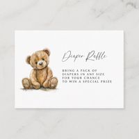 If you're having a diaper raffle, add this cute whimsical simple little teddy bear baby shower watercolor diaper raffle enclosure card with a message. A simple modern watercolor minimal style. See the full collection of matching baby shower products for this design at: https://www.zazzle.com/collections/119262390990703012