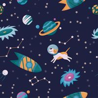 Seamless vector childish space pattern. ... | Premium Vector #Freepik #vector #space-doodle #space-pattern #space-kids #cute-space