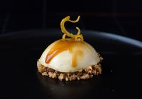 Honey Semifreddo with Honey Lemon Caramel and Hazelnut Crumb