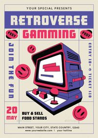 Retro Gaming Flyer, #Flyer, #Sponsored, #Gaming, #Retro, #ad